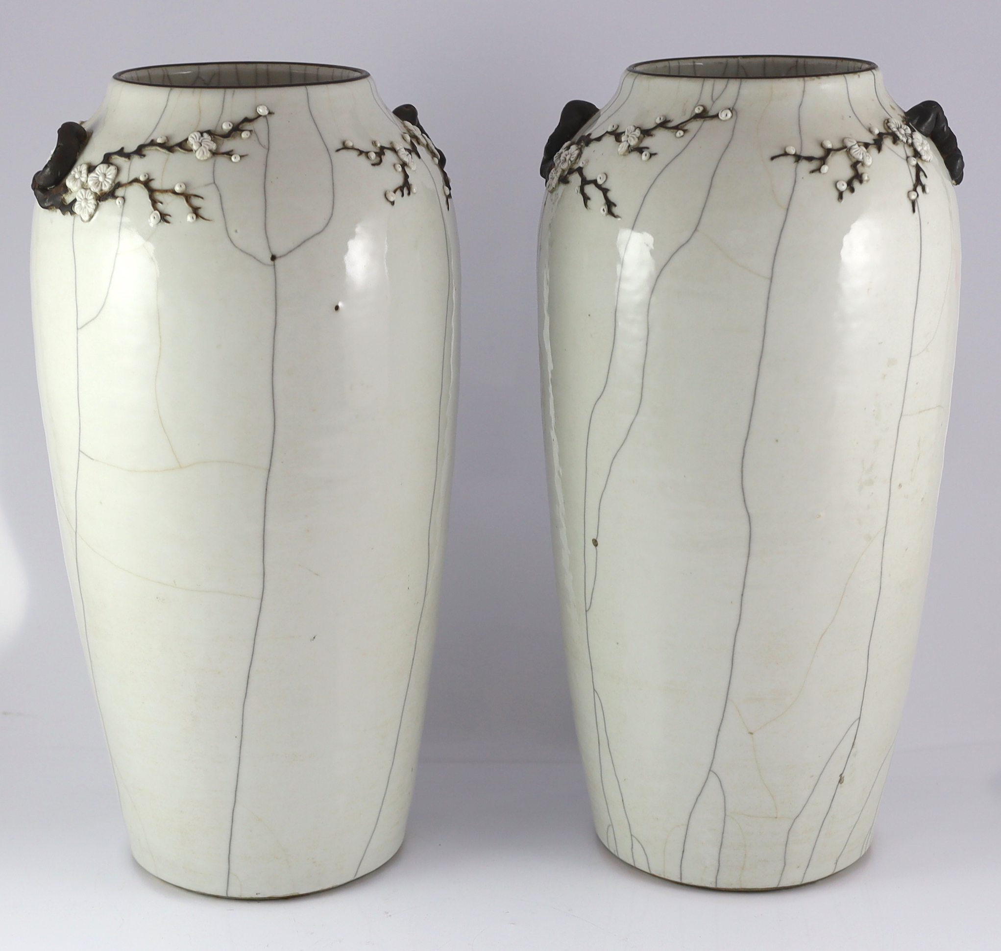 A pair of large Chinese white crackle glaze vases, late 19th/early 20th century